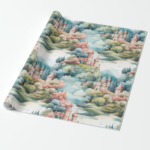 Papier Cadeau Fairytale in Fairyland Châteaux Pastel Pink Blue