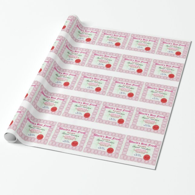 Papier Cadeau Faites le certificat du meilleur ami du monde (Déroulé)