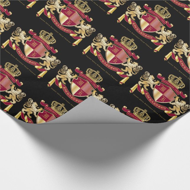 Papier Cadeau Faites votre propre blason d'armoiries d'or rouge (Coin)