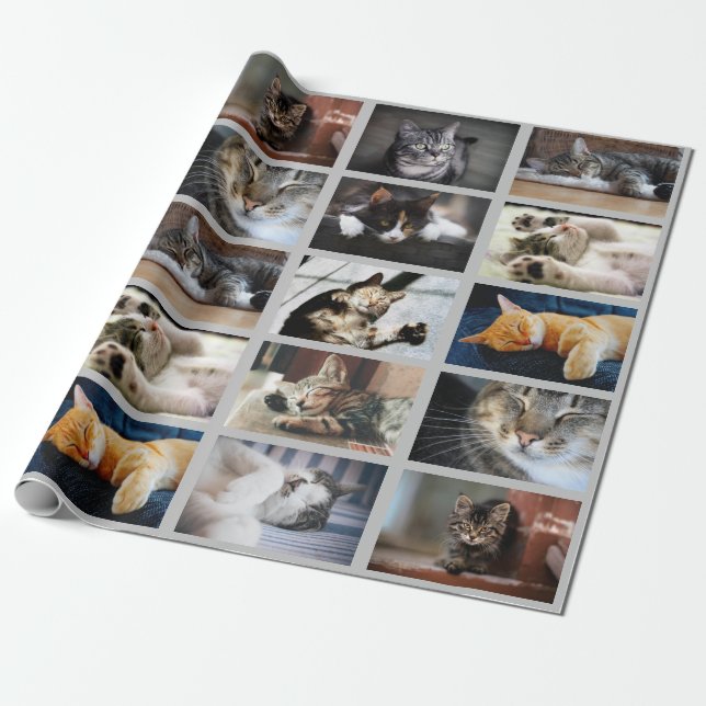 Papier Cadeau Faites votre propre collection de 10 photos en gri (Déroulé)