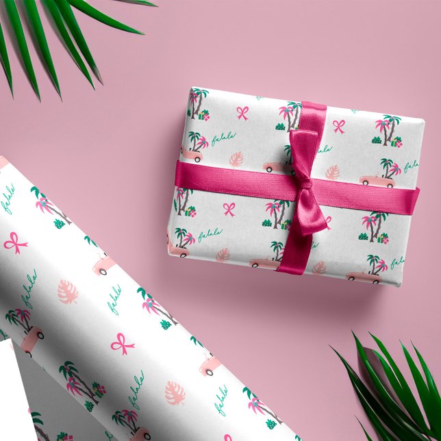 Papier Cadeau Fala de Noël Tropical Lets Roll Rose Convertible (Tropical Christmas Fala Lets Roll Pink Convertible Wrapping Paper)