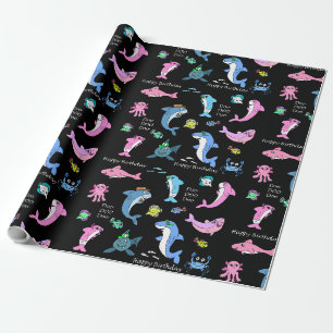Papier Cadeau Famille Baby Shark Doo Doo Joyeux Anniversaire