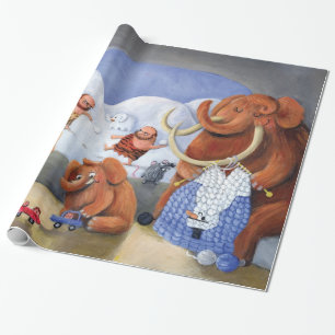 Papier Cadeau Famille de mammouth laineux dans la période