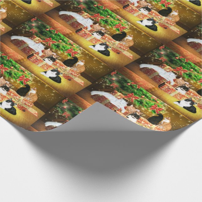Papier Cadeau Famille de Noël de chats (Coin)