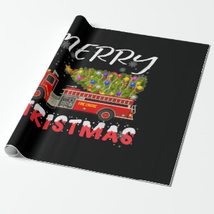 Papier Cadeau Famille de Noël des pompiers du camion-citerne Pin