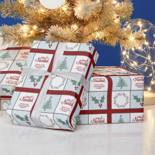 Papier Cadeau Famille de Noël personnalisée Feliz Navidad