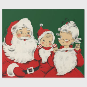Papier Cadeau Famille de Père Noël Rétro Milieu de Siècle – Kits