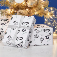 Famille de Pingouins Noir Blanc Rouge Noël