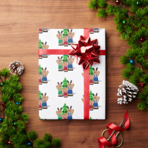Papier Cadeau Famille d'ours aux rennes de Noël