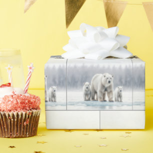 Papier Cadeau Famille d'ours polaires sur une banquise