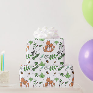 Papier Cadeau Famille et Feuilles forestiers de renards lunaires