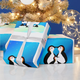 Papier Cadeau Famille mignonne de pingouins Noël