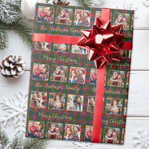 Papier Cadeau Famille Noël Plaid Gold Custom 6 Photo Collage