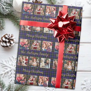 Papier Cadeau Famille Noël Plaid Photo personnalisée Collage