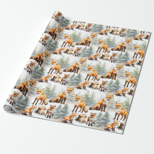 Papier Cadeau Famille Renard Rouge Dans La Forêt