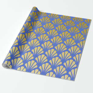 Papier Cadeau Fan Art Déco Chic Motif Azure & Faux Gold Foil