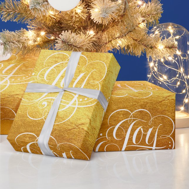 Papier Cadeau Fancy Tourbillonnant Joy Gold Foil Letting Calligr (Vacances)