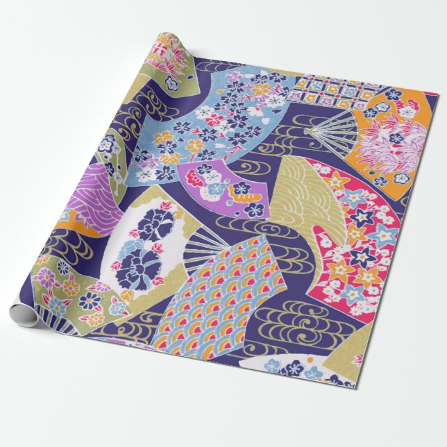 Papier Cadeau Fans japonais traditionnel Geisha Enveloppement Pa (Déroulé)