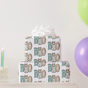 Papier Cadeau Fantôme Boo Vert Orange Mignon Blanc Halloween