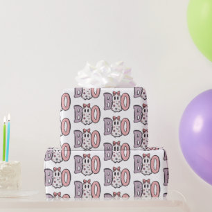 Papier Cadeau Fantôme Boo Violet Rose Mignon Blanc Halloween