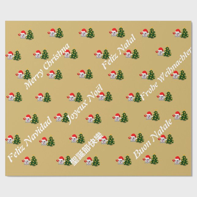 Papier Cadeau Fantôme de whatsapp Heureux Noël plusieurs langues (Plat)