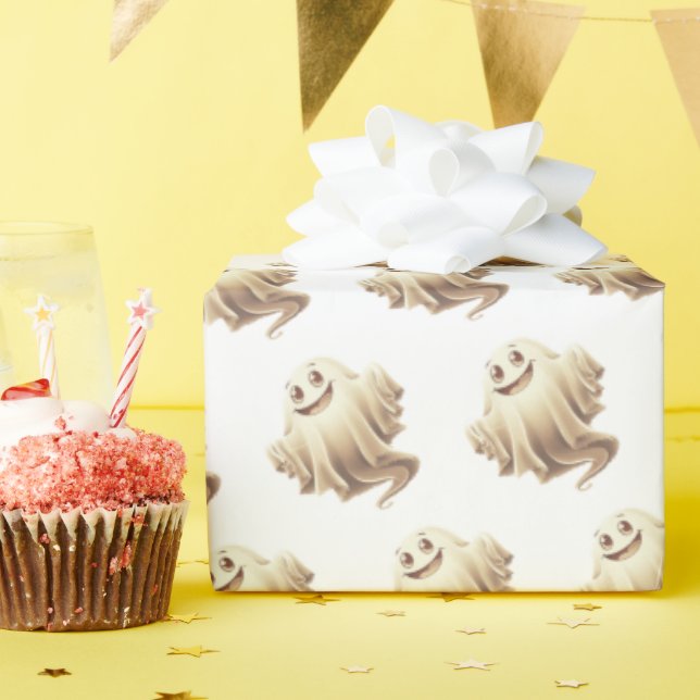 Papier Cadeau Fantôme d'Halloween souriant (Fête d'anniversaire)