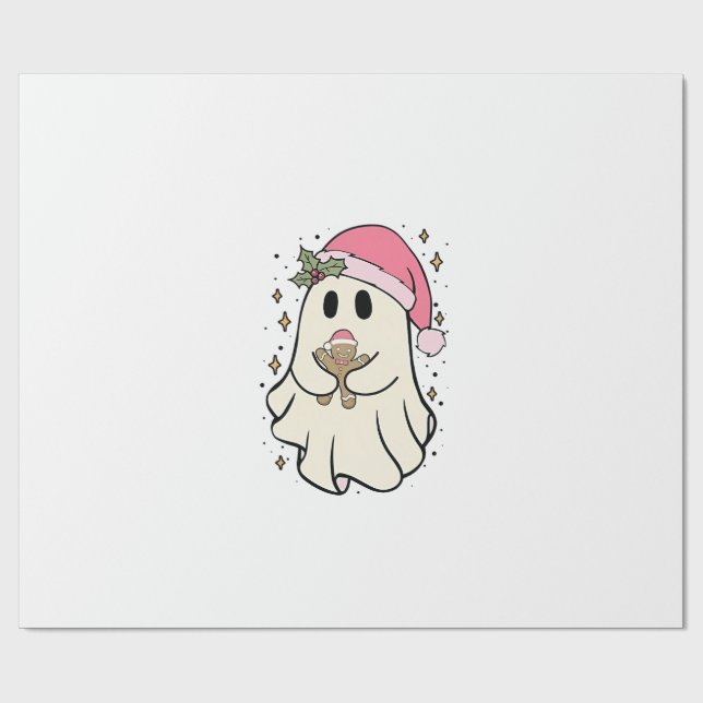 Papier Cadeau Fantôme éffrayant tenant un pain d'épices Noël (Plat)