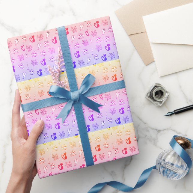 Papier Cadeau Fantôme, toiles d'araignées et chats noirs arc-en- (Cadeaux)