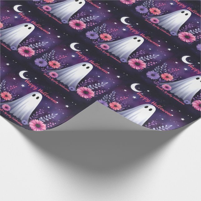 Papier Cadeau Fantôme Whimsical et Éffrayant Floral rose violet (Coin)