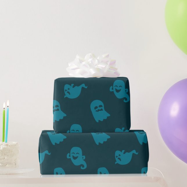 Papier Cadeau Fantômes bleu clair bleu foncé Halloween (Cadeaux de fête)