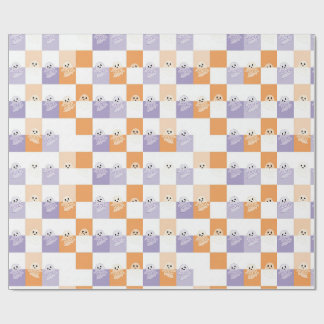 Papier Cadeau Fantômes Bouh à carreaux violets et orange