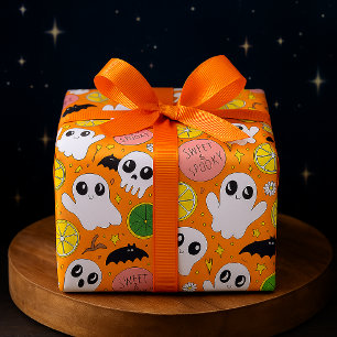 Papier Cadeau Fantômes, crânes et agrumes d'Halloween doux et Éf
