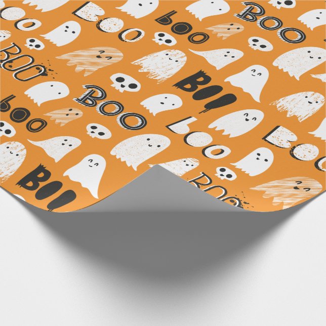 Papier Cadeau Fantômes, crânes et Boo Éffrayants (Coin)