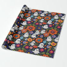 Fantômes et fleurs de style Crochet Halloween