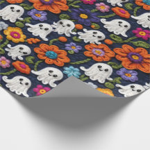 Fantômes et fleurs de style Crochet Halloween