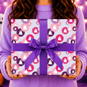 Papier Cadeau Fantômes Rose Violet Cercle Halloween