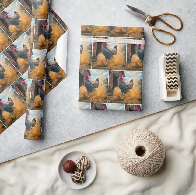 Papier Cadeau Farmer Rooster Kicking Up Dust (Artisanat)