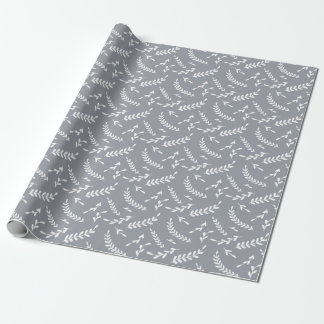 Papier Cadeau Farmhouse Grey White Feuilles d'hiver Noël