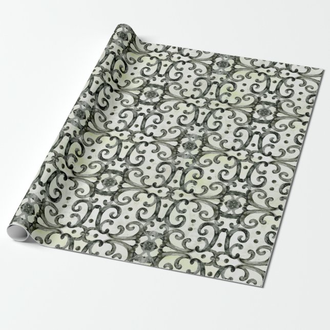 Papier Cadeau Farmhouse moderne tourbillons noir n blanc Découpa (Déroulé)