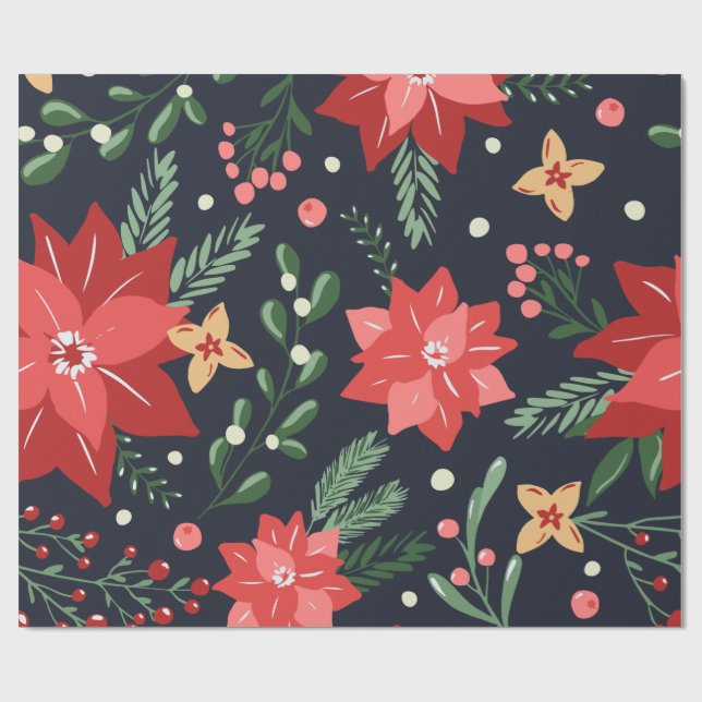 Papier Cadeau Farmhouse Noël Floral et verdure (Plat)