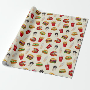 Papier Cadeau Fast Food Burgers, Fries, Sundaes