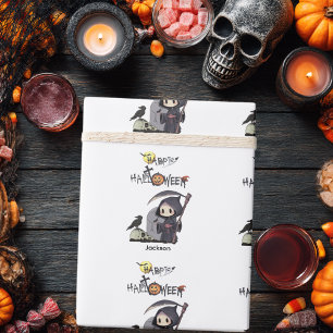 Papier Cadeau Faucheuse effrayante Cimetière Corbeau Halloween p
