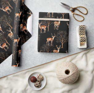 Papier Cadeau Faune Cerf Neutre Chasse Noir