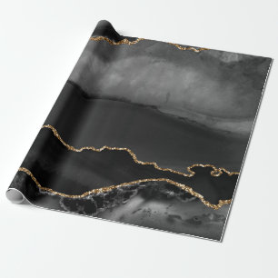 Papier Cadeau Fausse Agate Marbrée Grise Paillettes Dorées Pierr