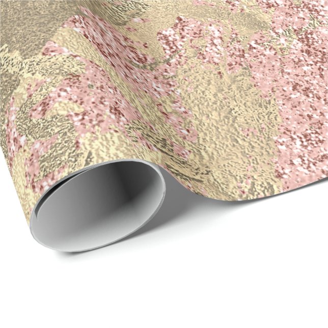 Papier Cadeau Faux Champaigne Rose Or Marbre Métallurgique Strok (Coin rond)