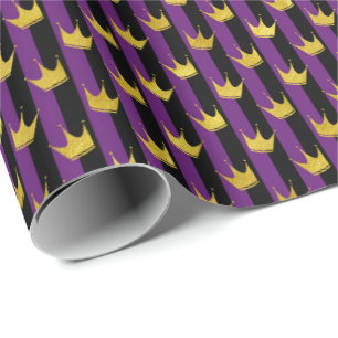 Papier Cadeau Faux Gold Crowes Purple Black Stripes Mardi Gras