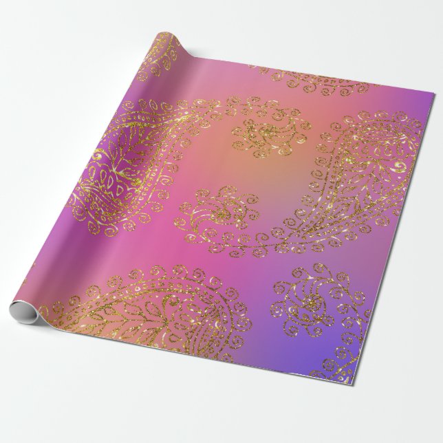 Papier Cadeau Faux Gold Foil Arabian Bollywood (Déroulé)