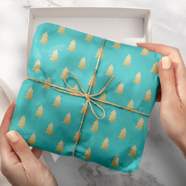 Papier Cadeau Faux Gold Foil moderne Arbres de Noël Tonte de cou (Créateur téléchargé)