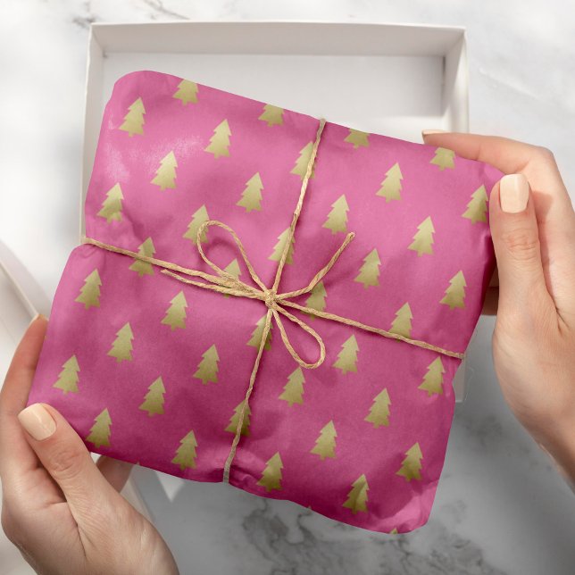 Papier Cadeau Faux Gold Foil moderne Arbres de Noël Tonte de cou (Créateur téléchargé)