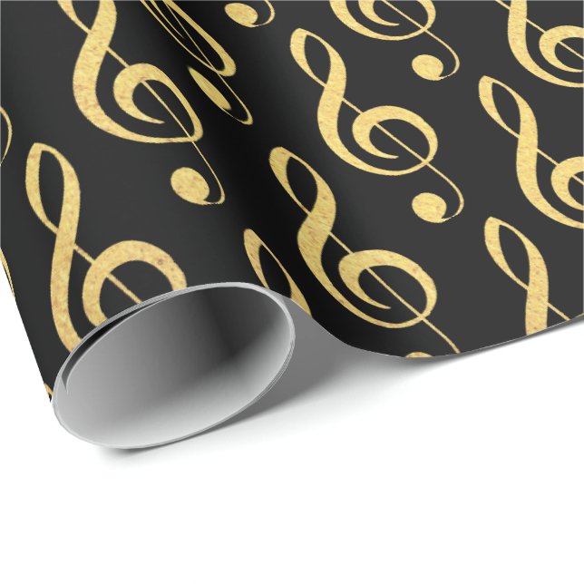 Papier Cadeau Faux Gold Foil Treble Clef Musical Wrapper Papier (Coin rond)